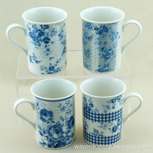 4-piece Vintage Design 9oz Porcelain Mugs in Gift Box, Fine China Food and Dishwasher Safe, New 2014